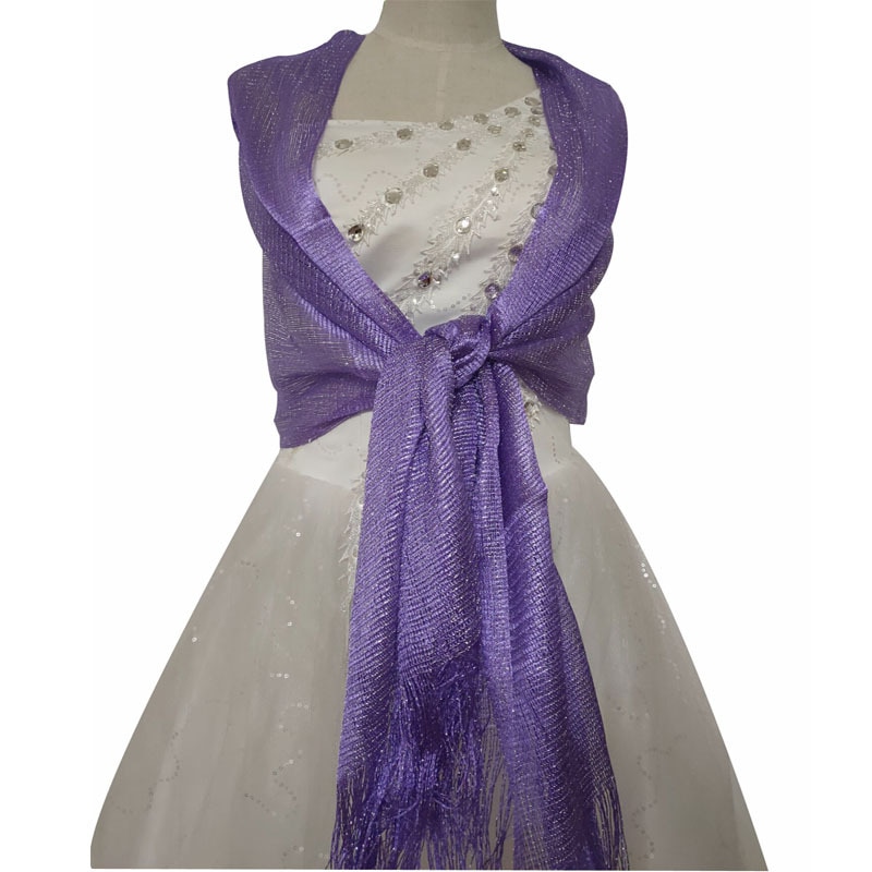 Elegante Goud En Zilver Zijde Sjaal Vrouwen Bruid Jurk Tippet Sjaals Dance Wedding Party Avond Sjaal Vrouwelijke Kwastje Sjaal: Paars