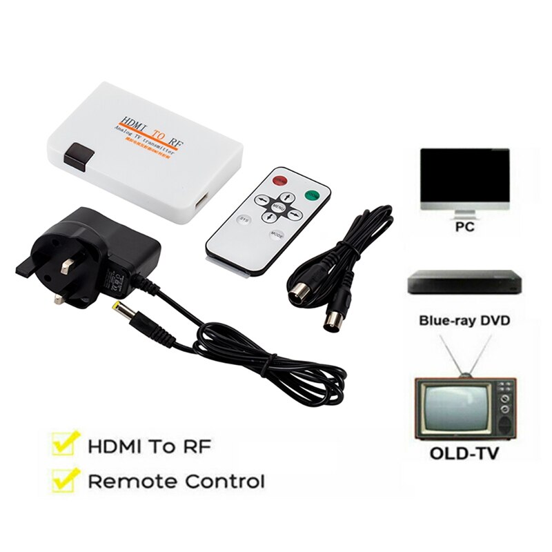 HDMI to RF Coaxial Converter with Remote Control Function Support HDMI to Coaxial Analog Signal Scaling Function UK Plug