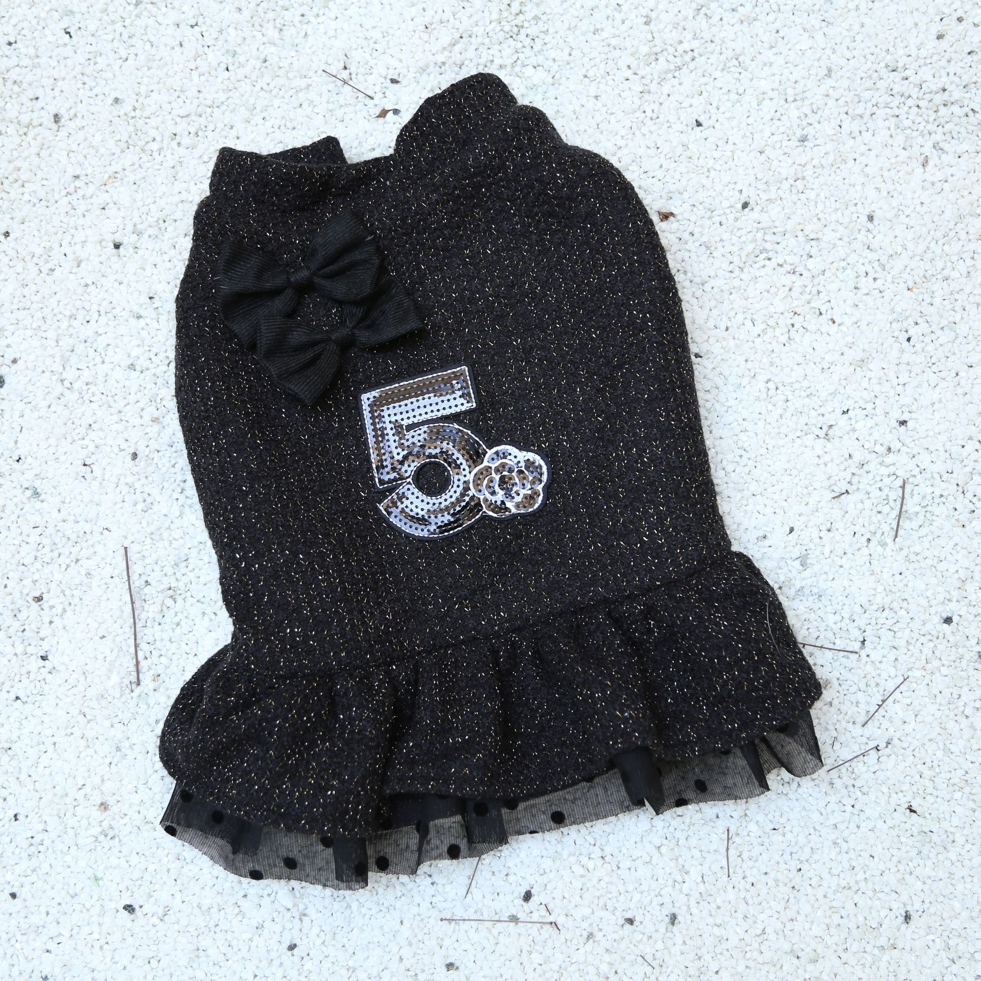 Średni gruby buldog francuski terier ubrania sukienki dla psów szczeniak zwierząt luksusowe czarne łuki zimowe przyjęcie świąteczne kot domowy kostiumy