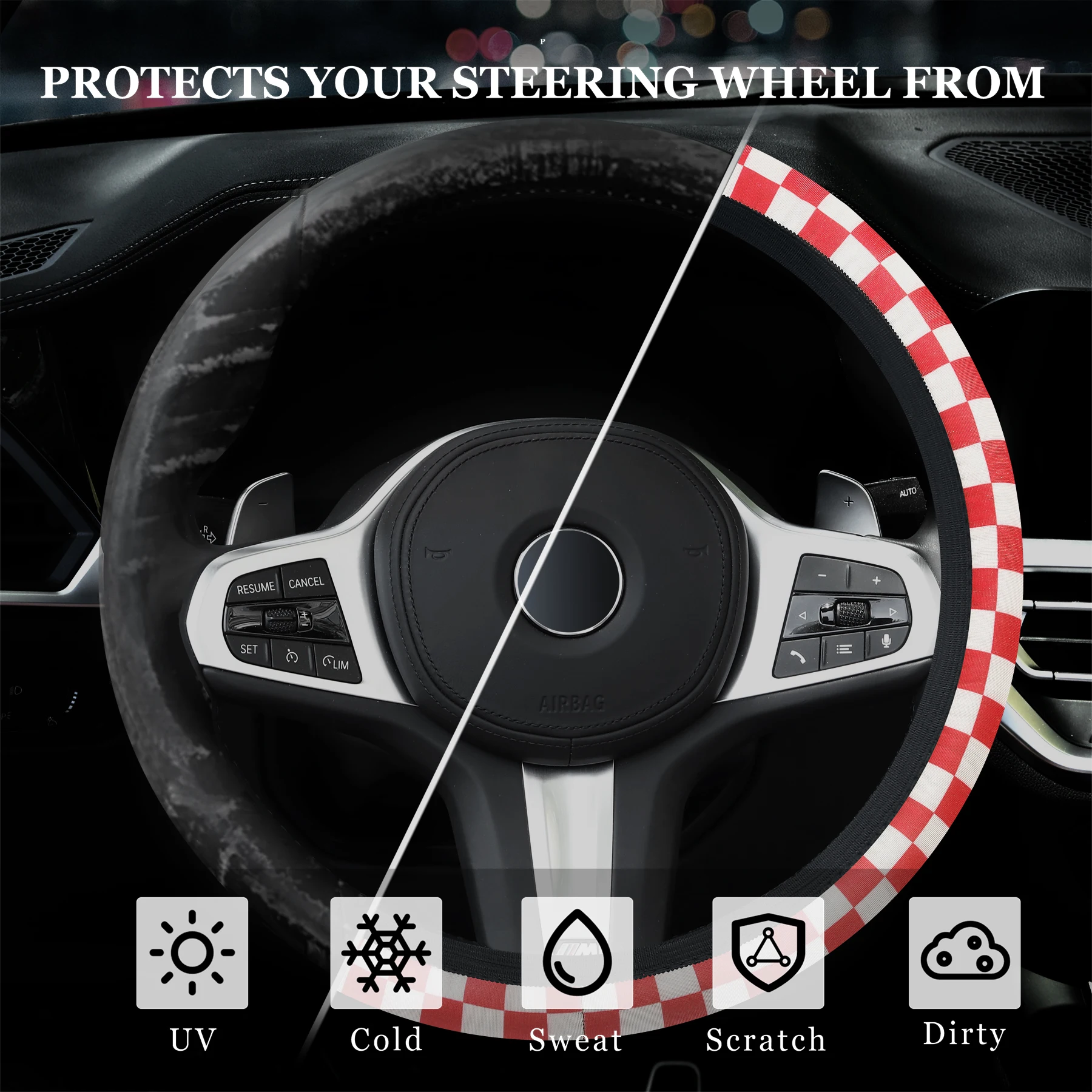car steering wheel cover checkerboard without inner ring lattice elastic breathable non-slip handlebar cover