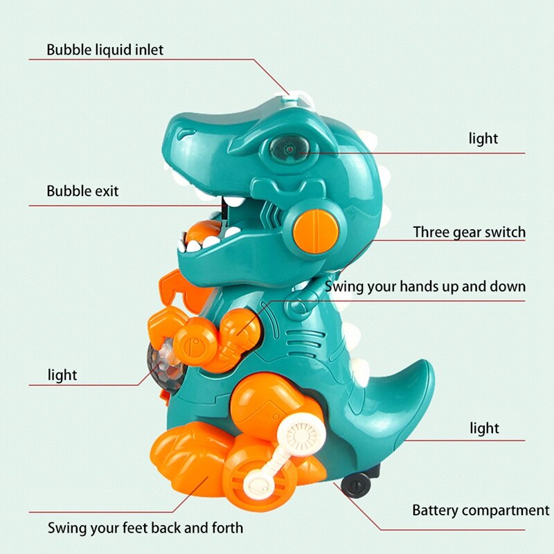 Bubble Machine Dinosaurus Bubble Blower Lopen & Verblijf Nog Twee Instellingen Muziek & Licht Bump Functie Peuter Speelgoed Voor Kids