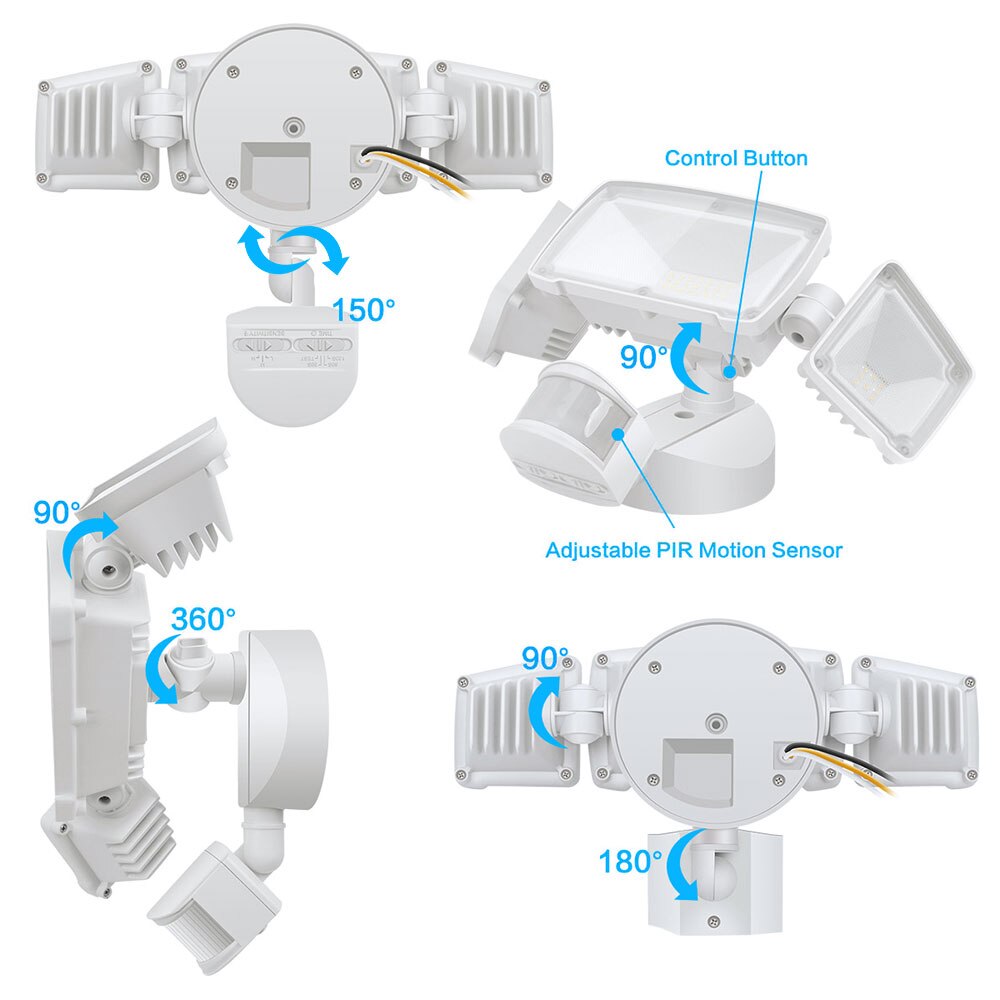 230v Motion Sensor Security Lamp Waterproof Three Head Outdoor Light For Entryways, Patio, Yard, Gardren