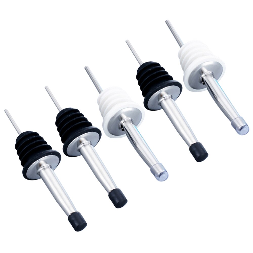 5pcs Stainless Steel Pourer Bottle Stopper Pourer Oil Stopper with Lid for Bar Party Restaurant (Rando