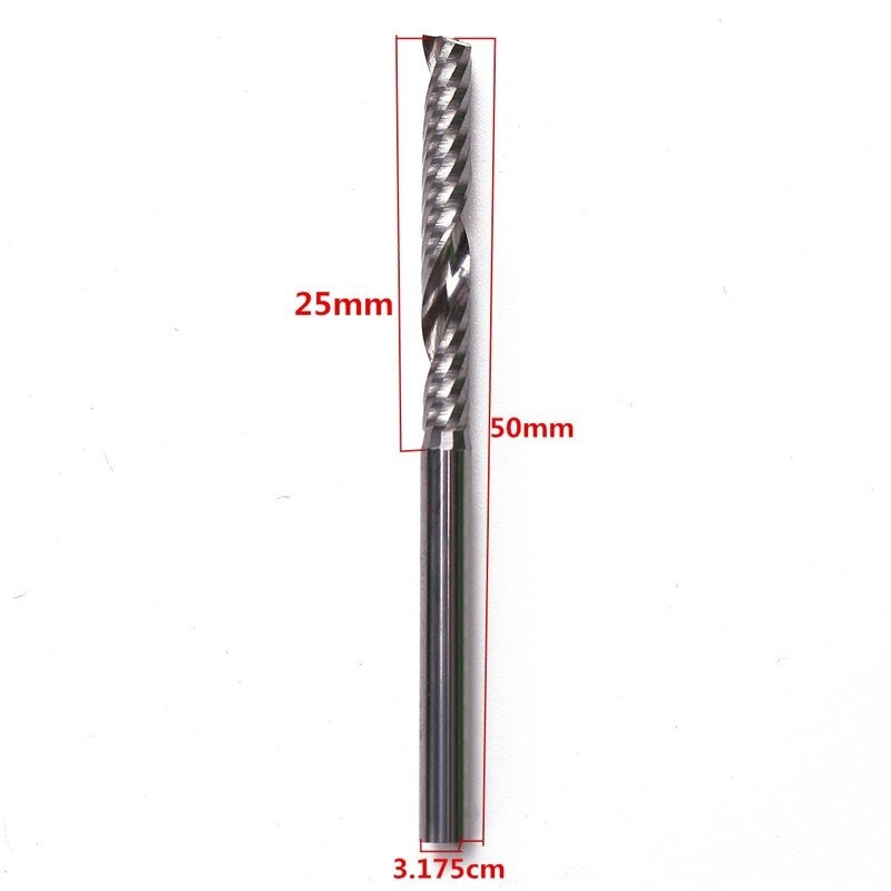10 stks/set 1/8 Inch 3.175x25mm Schacht 1 Fluit Carbide Spiral End Mill CNC Router Bit Tool Voor acryl PVC Hout En Andere Materialen