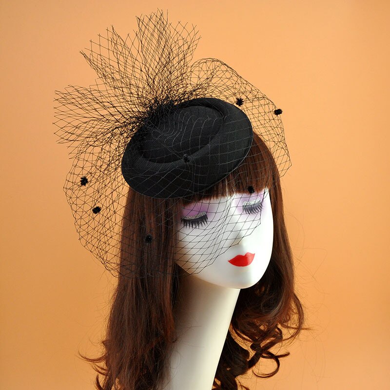 Sombrero de velo negro para mujer, tocado de lana vintage, sombrero de boda, , pastillero, tocados elegantes