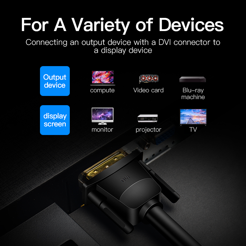 Vention dvi kabel dvi  d24+1 kabel dvi til dvi kabel hann til hann videokabel 3m/1m/2m 5m til datamaskin projektor bærbar tv-skjerm