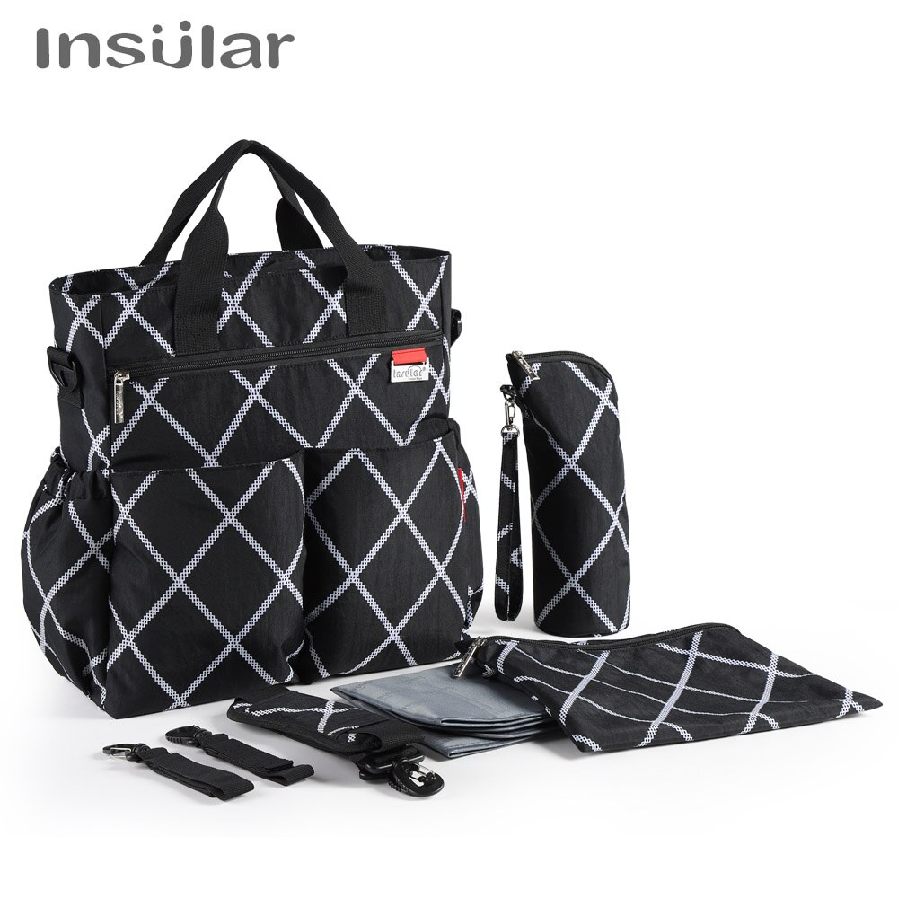Sac à couches coloré Insular | Sacs de poussette à bretelles, sac à langer étanche pour maman, sacs fourre-tout multifonctions pour maman: Black