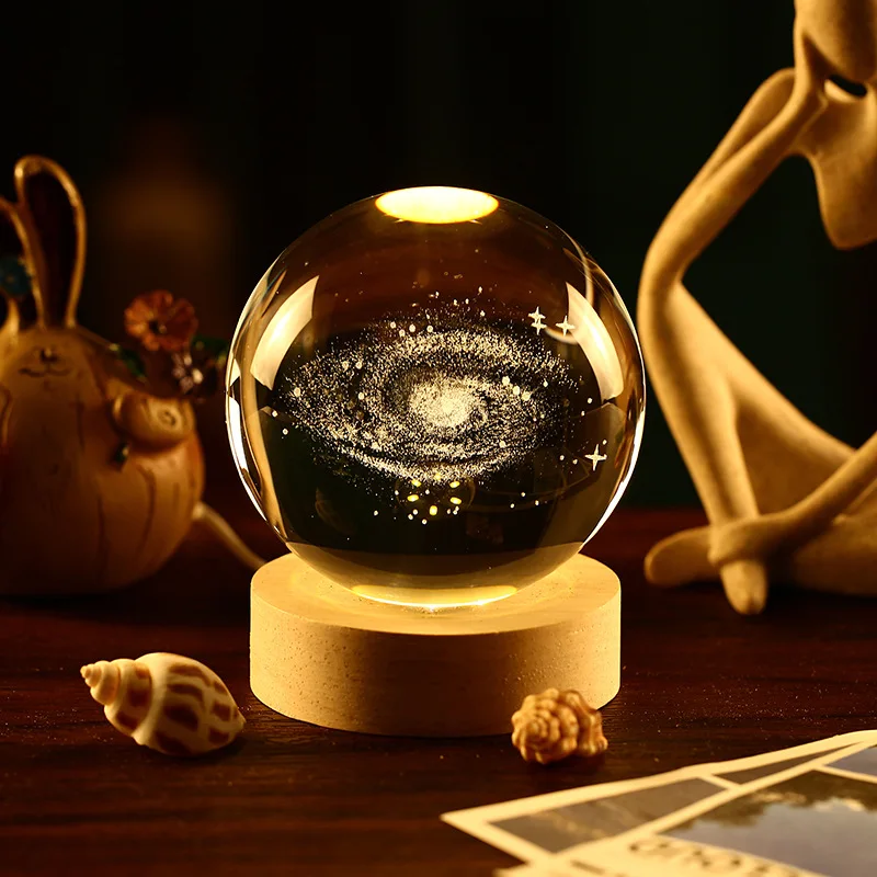 Aesthetic Moon Crystal Sphere Clear Glass Galaxy Globe Night Light Crystal Ball Lamp Desktop Decoration Home Ornament