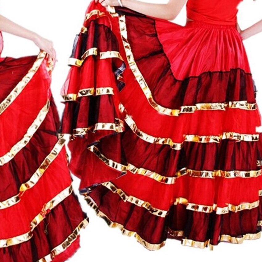 Vestido de Flamenco, trajes de baile para mujer, falda gitana española, ropa Oriental india, falda roja, traje de