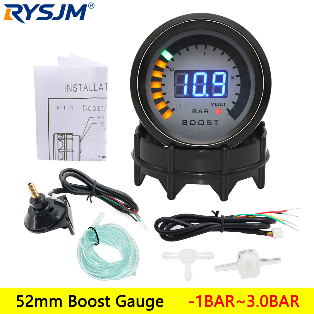 52MM Digitales LED-Boost-EXT-Abgastemperatur-Messgerät, Voltmeter, Spannungs-Luft-Kraftstoff-Verhältnis-Anzeige, Öldruck- und Öltemperaturmesser, Auto-Messgerät: Lavendel