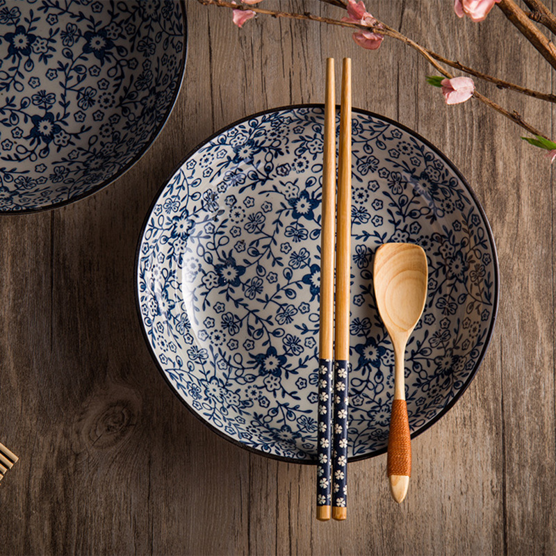 Japanese-style Plates And Bowls Round Floral Ceramic Plate Household Dinner Dishes Rice Soup Noodles Bowl Tableware