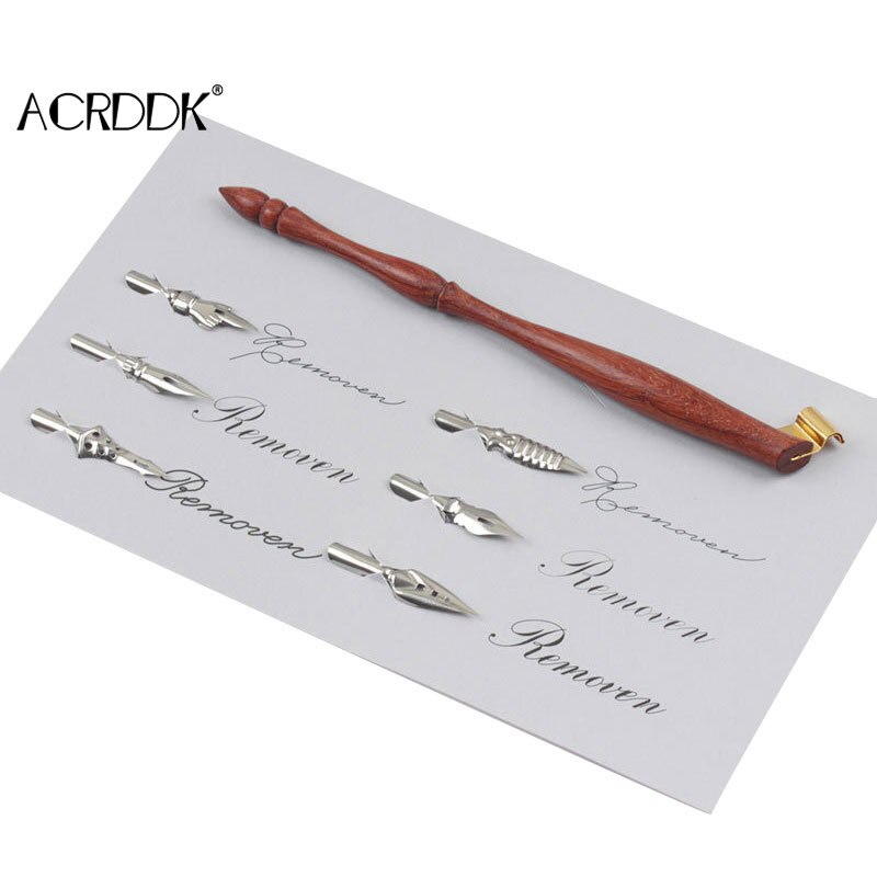 Wood/Resin Handcrafted Calligraphy Nib Holder Set Dip Pen with 6 Nib for Lettering Calligraphy Poster Making FL: 2