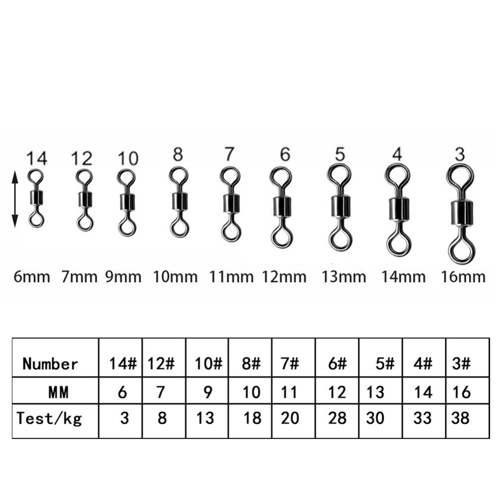 50-100pcs/box Fishing Swivel Sizes Solid Connector Ball Bearing Snap Fishing Swivels Rolling Stainless Steel Beads Fish Tackle