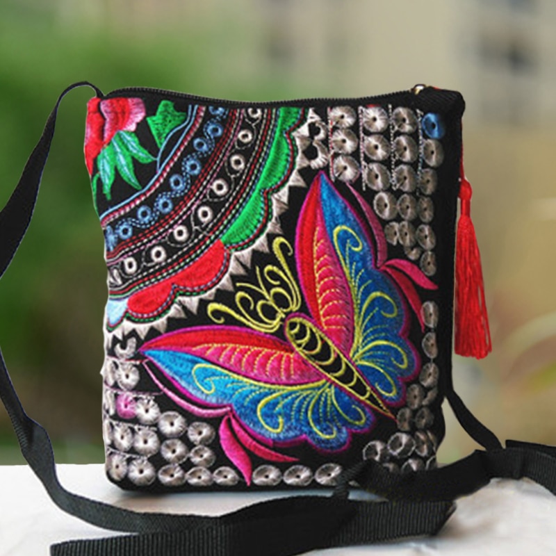Chinese Nationale Etnische Stijl Messenger Bag Vintage Bloemen Geborduurde Leuke Canvas Crossbody Tas Meisjes Kleine Telefoon Tassen