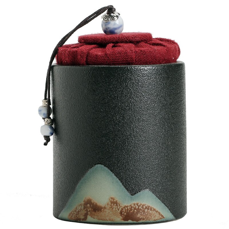 Small Tea Caddy Hand-Painted Small Portable Ceramic Sealed Tea Jar Tea Caddy Tea Container Tea Storage Box Pet Urn Canister