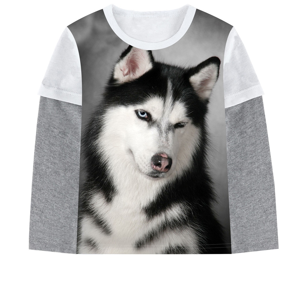 Jongens t-shirts casual lange mouwen lente herfst husky print tops kinderen jongen koos tops 2-12y kinderkleding