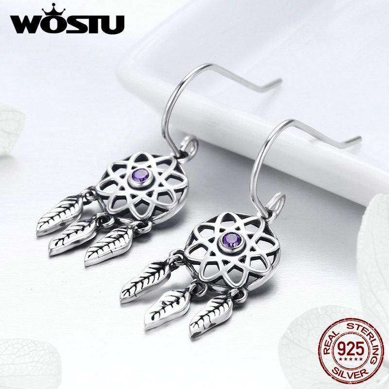 WOSTU 925 Sterling Silver Dreamcatcher Dream catcher Earrings for Women Brand Earring Bohemia Boho Jewelry CQE394