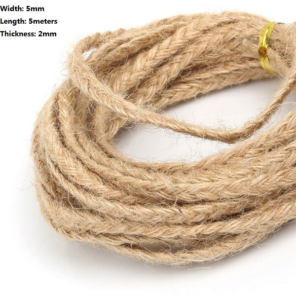 5m/ parti natur hessian jute garn reb 2/4/6mm jute bånd til diy rustik bryllup jul fest dekoration tilbehør: 5 mmx 2mm 5 meter