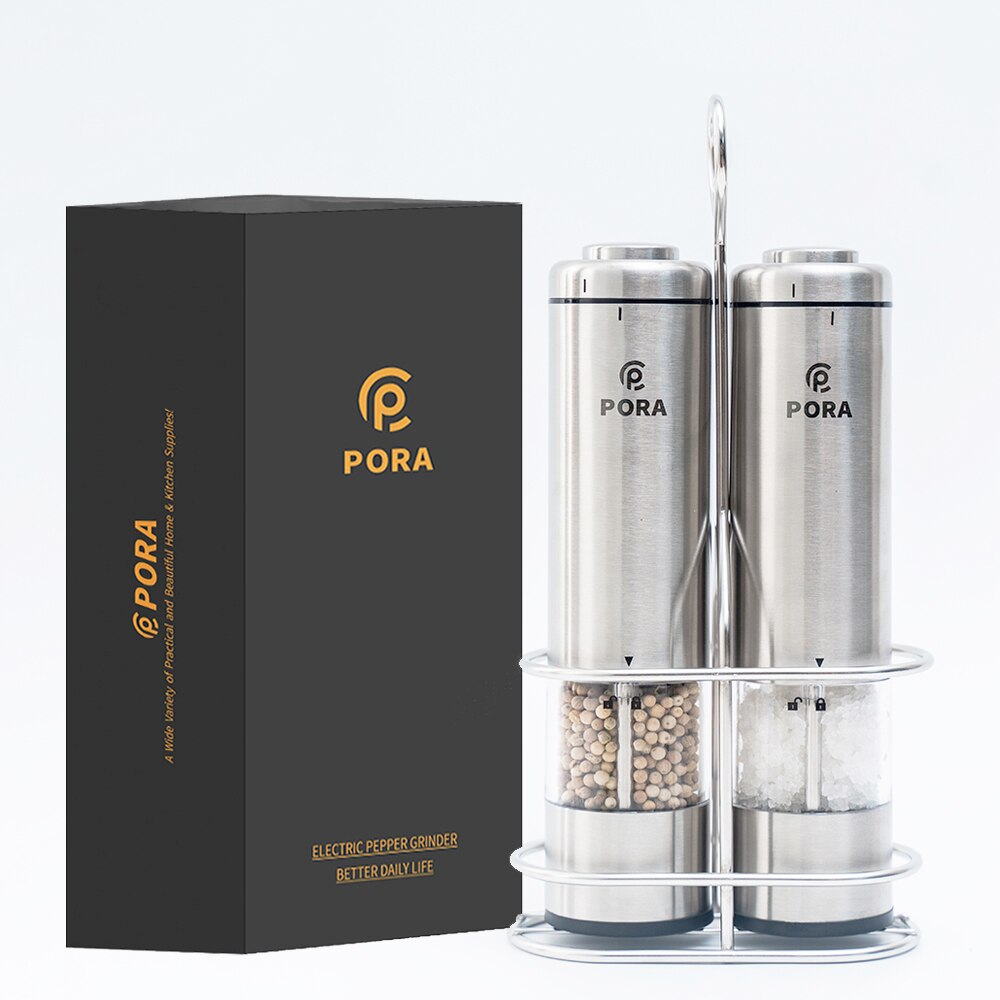 Pora-salt- och pepparshaker med ställ pepparkvarn set rostfritt stål automatisk mjölkvarn för kök elektrisk kryddkvarn: B