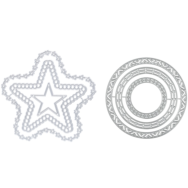 Kokorosa Metal Cutting Dies Nested Round Star Frame Stencils for Scrapbooking DIY Photo Album Paper Card Decor Craft Embossing