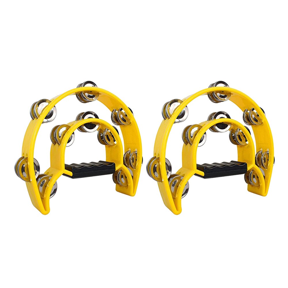 2pcs Double Row Tambourine Half Moon Metal Musical Jingles Tambourine Hand Held Rattle for Bar Party (Red): Yellow