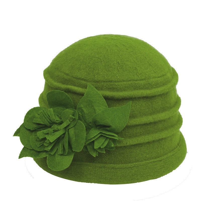 Winter Vintage Cloche Bucket Cap Women's Fedora Hat Ladies Wool Flower Hat Woman Party Headwear Chapeau Femme