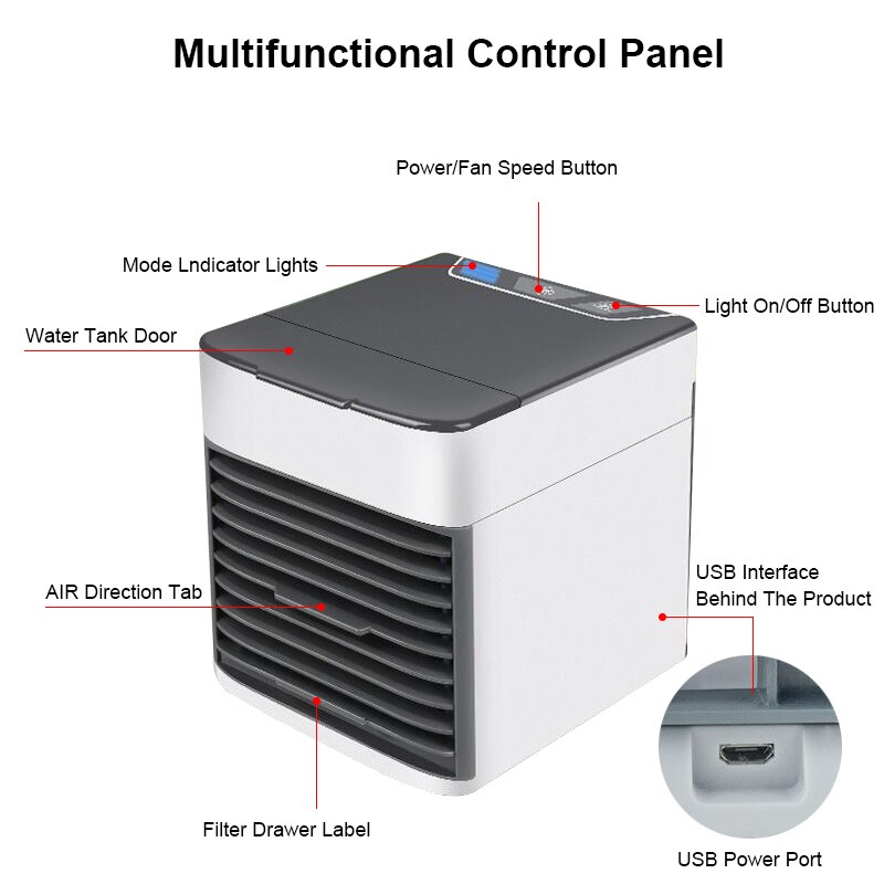Household Mini Air Conditioner USB Personal Space Cooler Portable 7 Color LED Air Cooler LCD Digital Display Desktop Fan