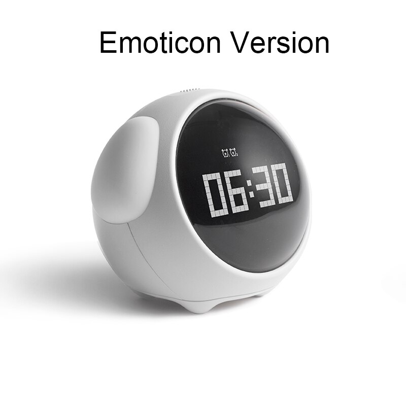 Leuke Uitdrukking Wekker Nachtkastje Voice Control Nachtlampje Usb Oplaadbare Kind Snooze Wekker Kid Digitale Led Klok: Emoticon white