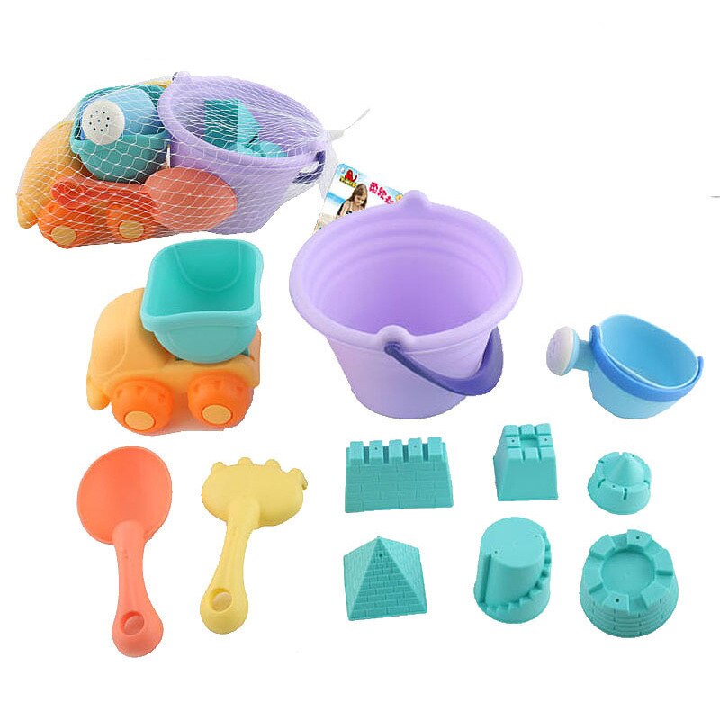 11Pcs Zomer Kinderen Zachte Rubber Strand Speelgoed Auto Play Zand Hulpmiddel Schop Kind Zand Kasteel Diy Kinderen Strand Emmer