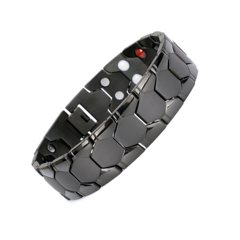 Männer Körper Schmuck 18mm Breite 4 Farbe Edelstahl Multi Sphärische Germanium Stein Verknüpfung Gesunde Armbinde Schwere: Schwarz Farbe