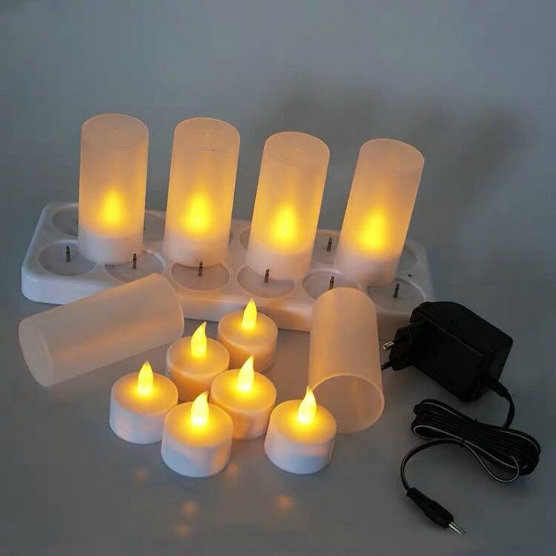 6pcs/12pcs Rechargeable Flickering Flameless TeaLight Led Candle lamp electric waxless Wedding Church Home Bar Church Deco-Amber: set of 12pcs