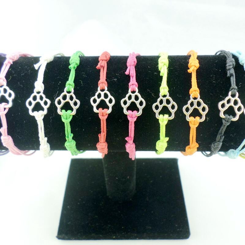 Pulsera de la amistad con huella de perro gato para hombre y mujer, 3 uds., dijes, cordón rojo, ajustable, tobillera,
