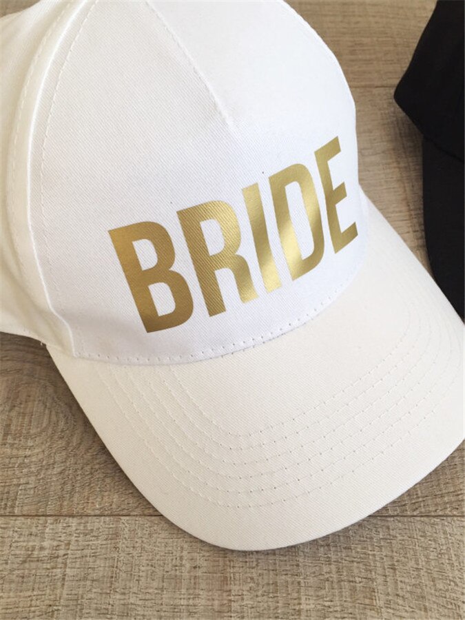 BRAUT Kader Baseball Kappen Goldene drucken Neue Stil Hüte Frauen Hochzeit Preparewear Weiß Schwarz Junggeselle Party Sommer Liebhaber Hüte: Weiß