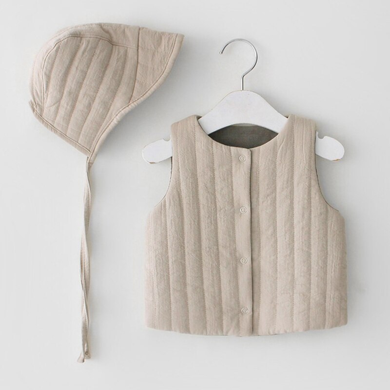 Baby Dubbelzijdig Vest Kids Meisje Jongen Herfst Winter Vest Jas Thicken Gewatteerde Uitloper Mouwloze Jas + hoed Outfits