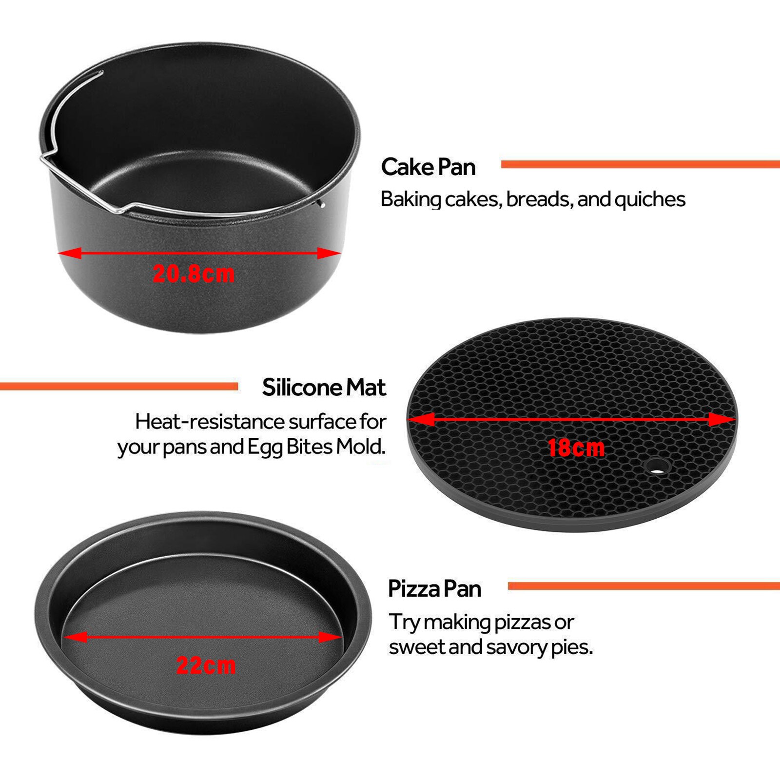 8Pcs Air Fryer Accessories Set Frying Cage Pan Rack Cake Barrel Fit for all Air Fryer 5.3, 5.8, 7, 8QT