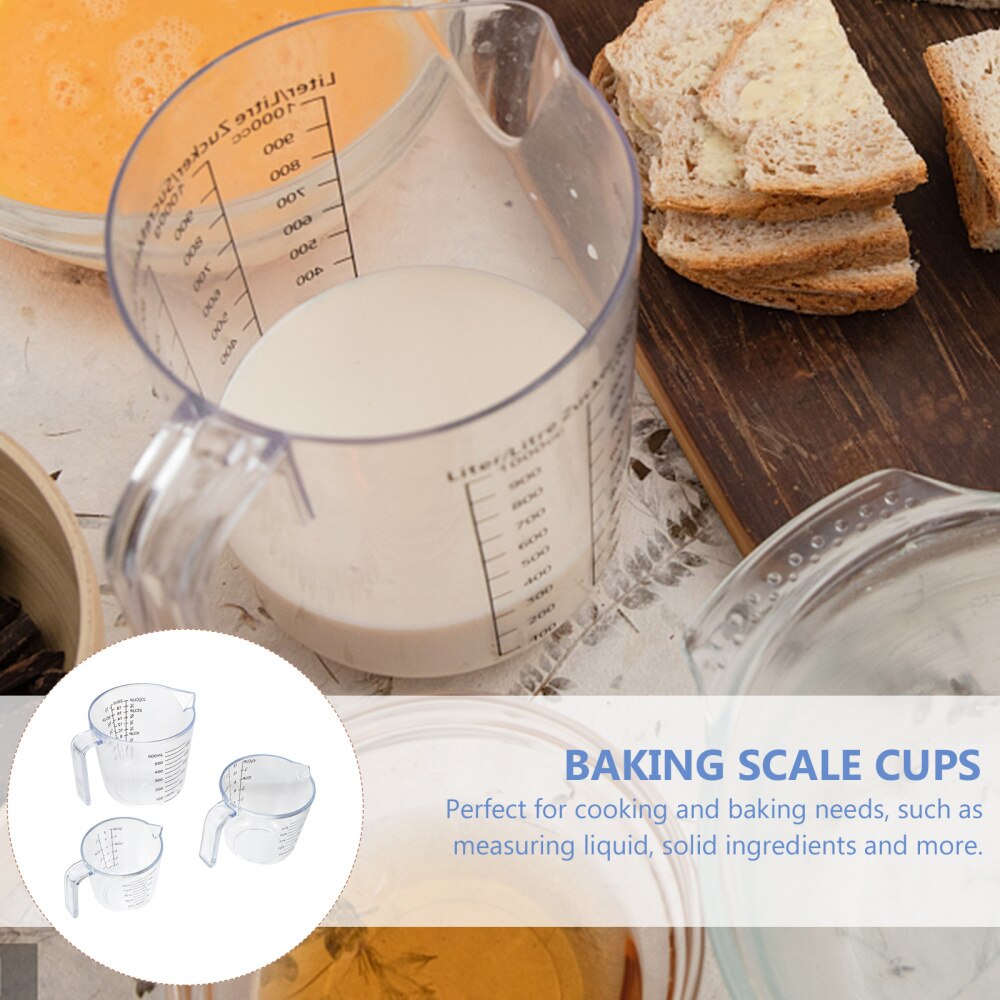 3pcs Transparent Clear Measuring Cups Home Baking Scale Cups Tools Set