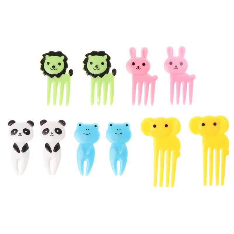 Mini tenedor Kawaii de dibujos animados de granja de animales, palillo de dientes, fruta, signo, Bento, 10 piezas