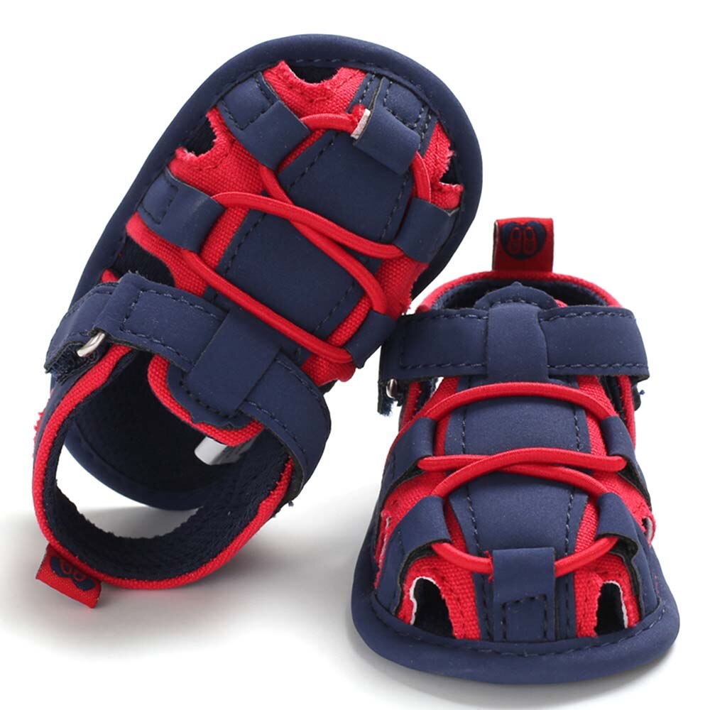 Summer Baby Boys Pu Leather Anti-Slip Breathable Sandals Mixed Color Shoes Toddler Soft Soled Garden Shoes Beach Shoes: Red / 7-12 Months