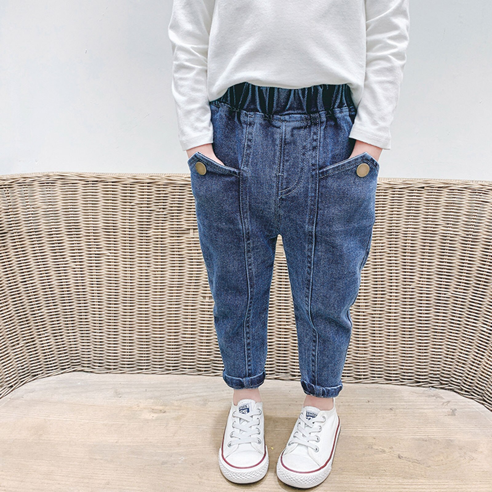 2021 0-5Y Fashion Toddler Baby Girl Pencil Pants pantaloni tinta unita tasca in Denim pantaloni pantaloni lunghi fondo