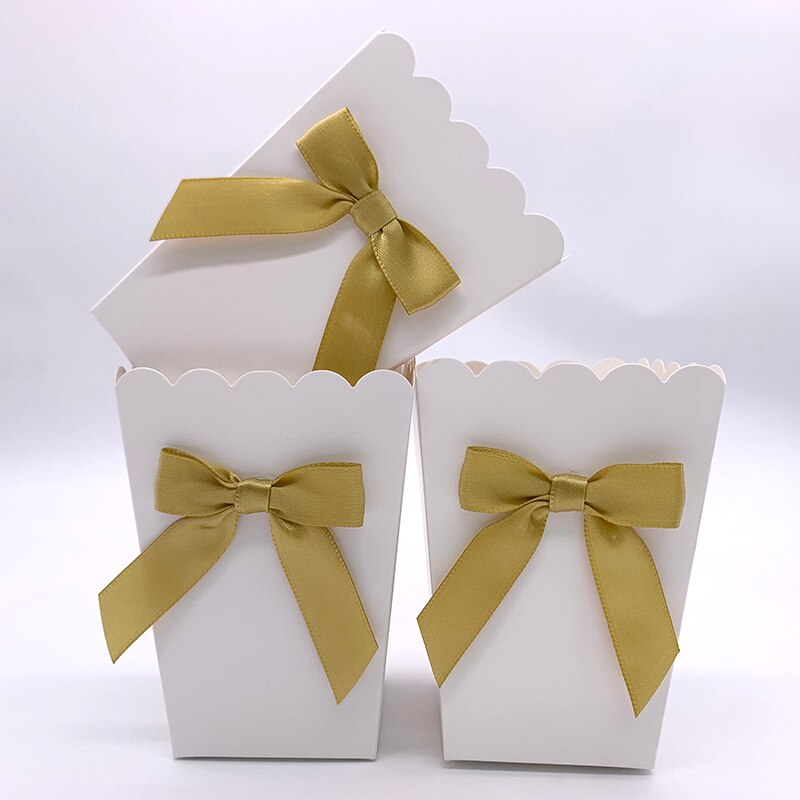 Mini cajas de papel para palomitas con lazo caja para recuerdos de Baby Shower, de cumpleaños, recuerdos, artículos para mesa, color rosa/Azul, 6 uds.: 6pcs Gold