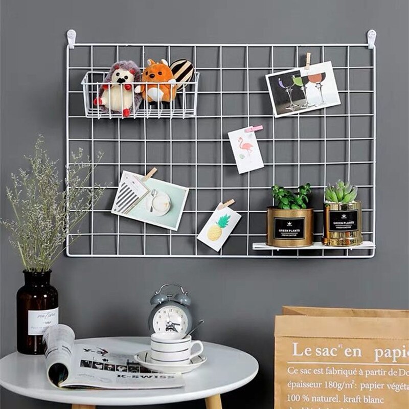 Thuis Wanddecoratie Ins Ijzeren Rooster Decor Frame Opknoping Rack Muur Display Art Opbergdoos Mand Mesh Plank Rack Holder organizer