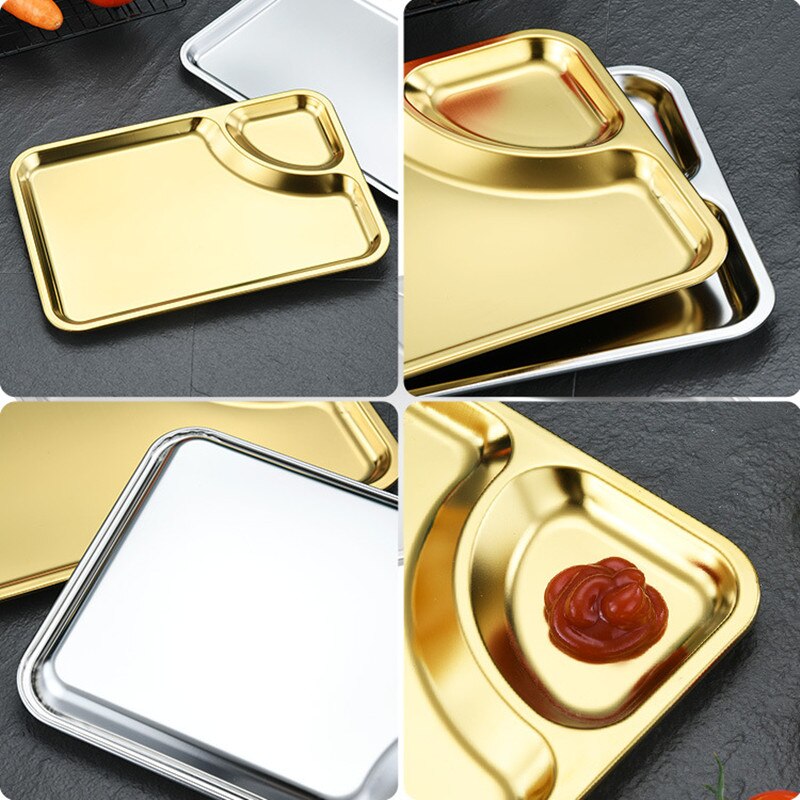 Stainless Steel Rectangle Dining Plate Dessert Cake Fruit Bread The Dip Plate Snacks Sushi Plate Luxury Serving Trays Tableware
