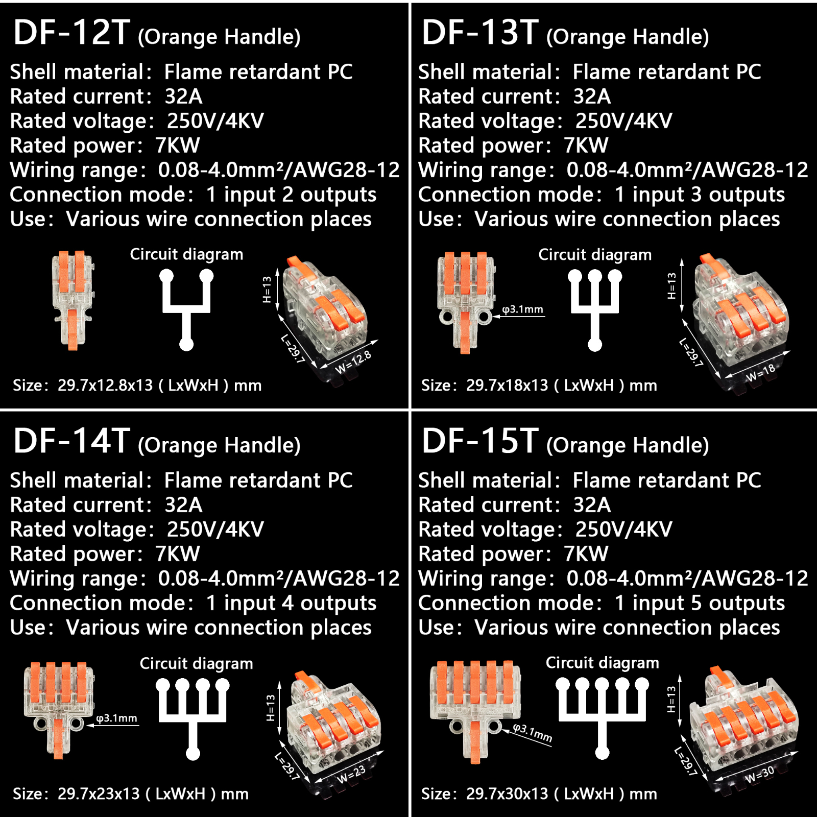 Mini Fast Boxed Wire Connector DF-12/13/14/15 Compact Conductor Spring Wiring Connector Conductor Push-in Terminal Block