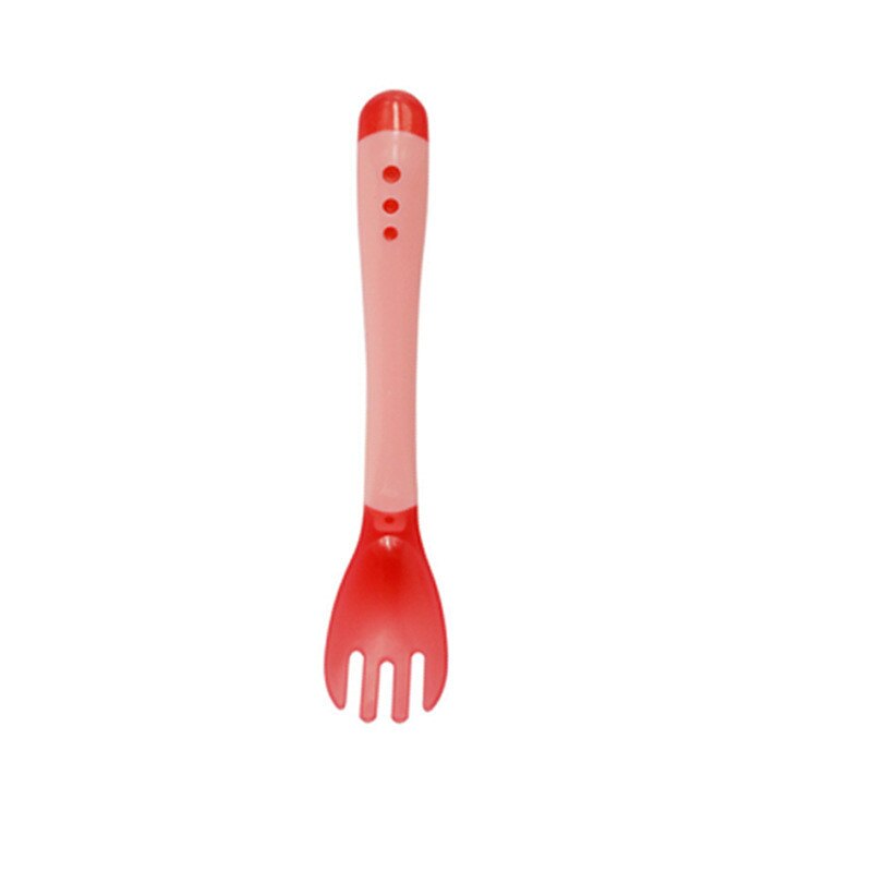 Baby Silicon Lepel Baby Veiligheid Temperatuur Sensing Kids Kinderen Bestek Voeden Lepels en Vork: Red Fork