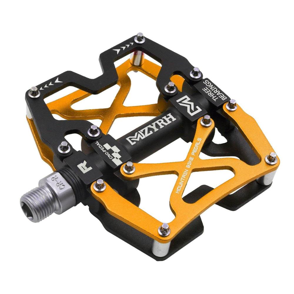 Mzyrh mountain mtb cykel brede pedaler 9/16 "cykling forseglet 3 lejepedaler cnc bearbejdet smurt forseglet bærende platform pedaler: Guld