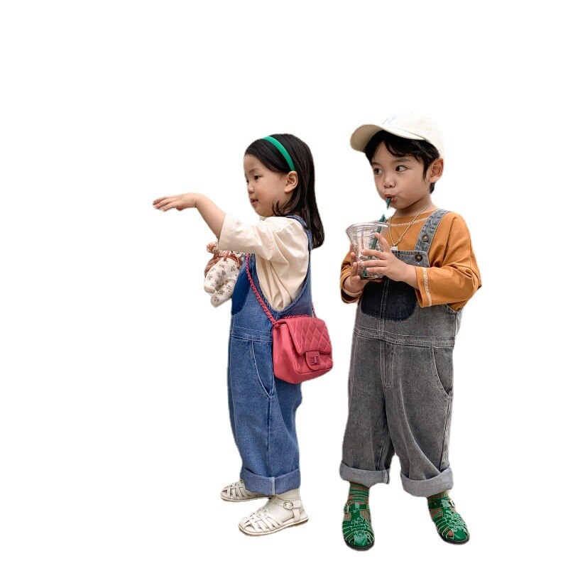 2022 Voorjaar Kinderen Broek Koreaanse Stijl Jongens En Meisjes Mode Denim Overalls Kids Casual Broeken Overalls Voor Kinderen