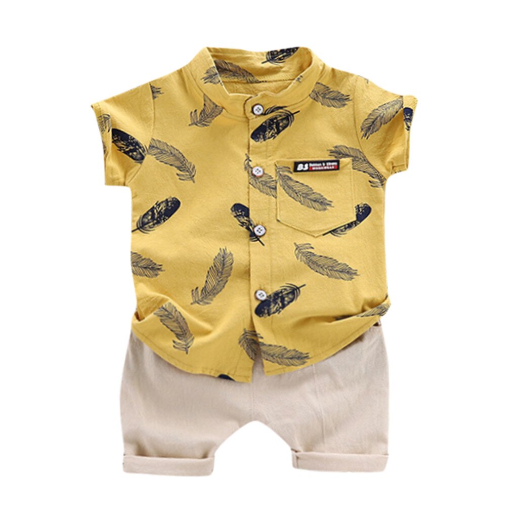 kids clothes Toddler Summer Baby Boys Clothes Set 1-4years Baby Boys Clothes Set Cartoon T-shirt Tops Shorts Ropa Nina: Yellow / 4T