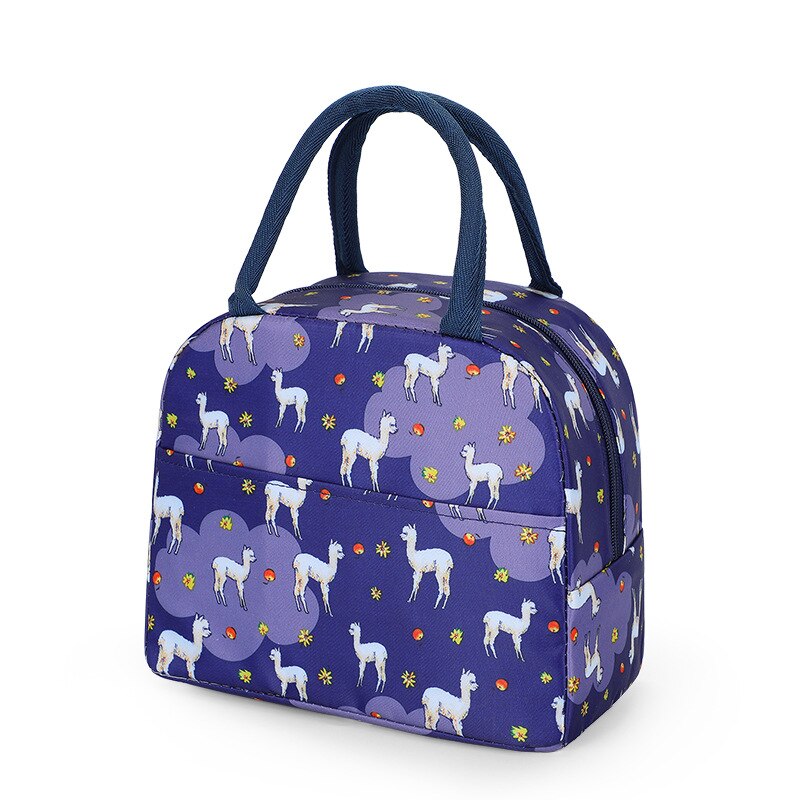 Animal Print Waterproof Nylon Portable Zipper Lunch Bag Women Student Lunch Box Thermo Bag Office School Picnic Cooler Bag Bolso: Purple