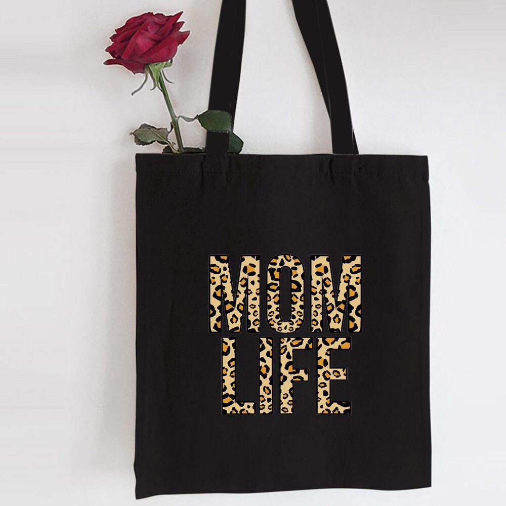 Mom Life – sac de Shopping réutilisable imprimé, fourre-tout pliable en toile à la pour femmes, sac à bandoulière, sac à couches pour maman, sacs de voyage: 39V3-TBBK-M