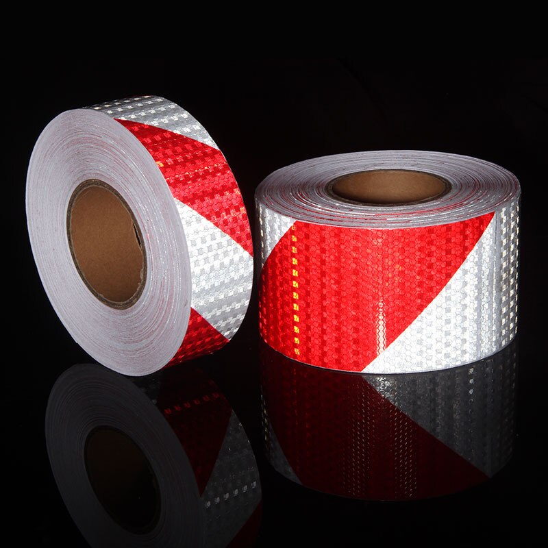 10cm*10m Reflective Sticker Safe Lowes Crystal Fluorescent Printed Checkered Red White Twill Reflective Vinyl Road Marking Tapes